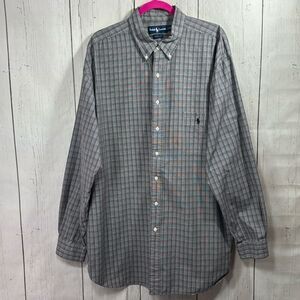 Ralph Lauren Mens Plaid Long Sleeve Cotton Button Down Gray Casual Shirt 2XLT
